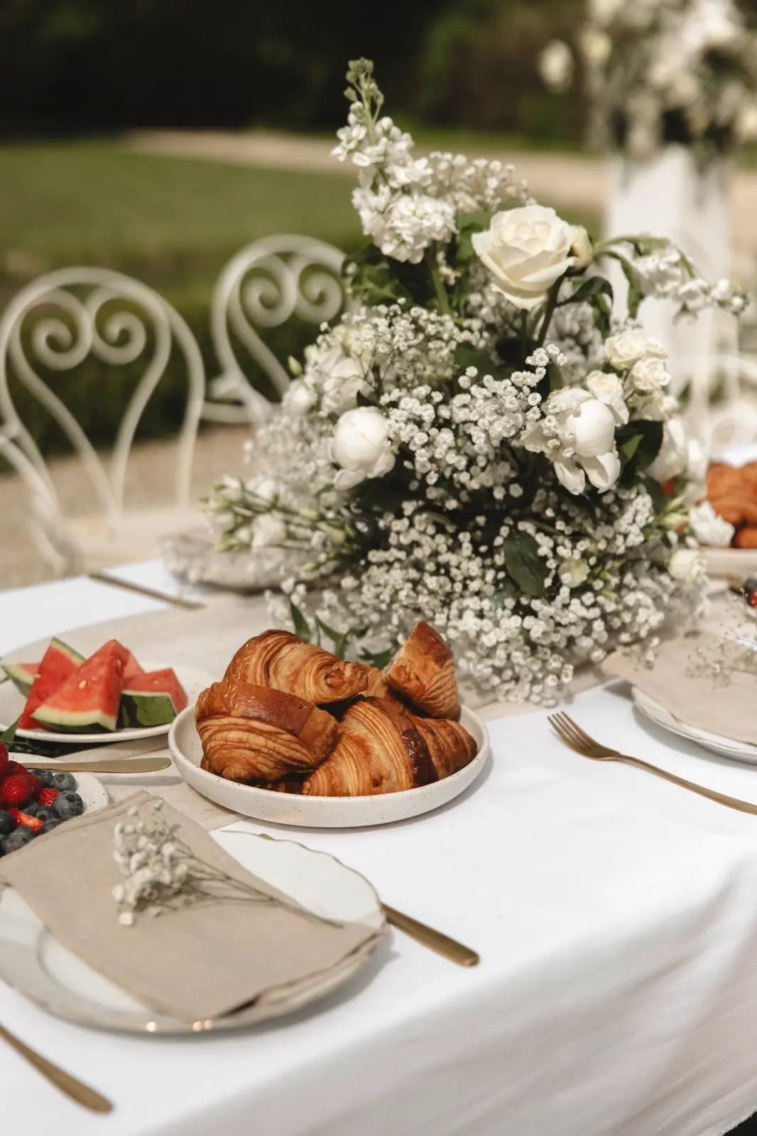 Croissants on an elegantly set table